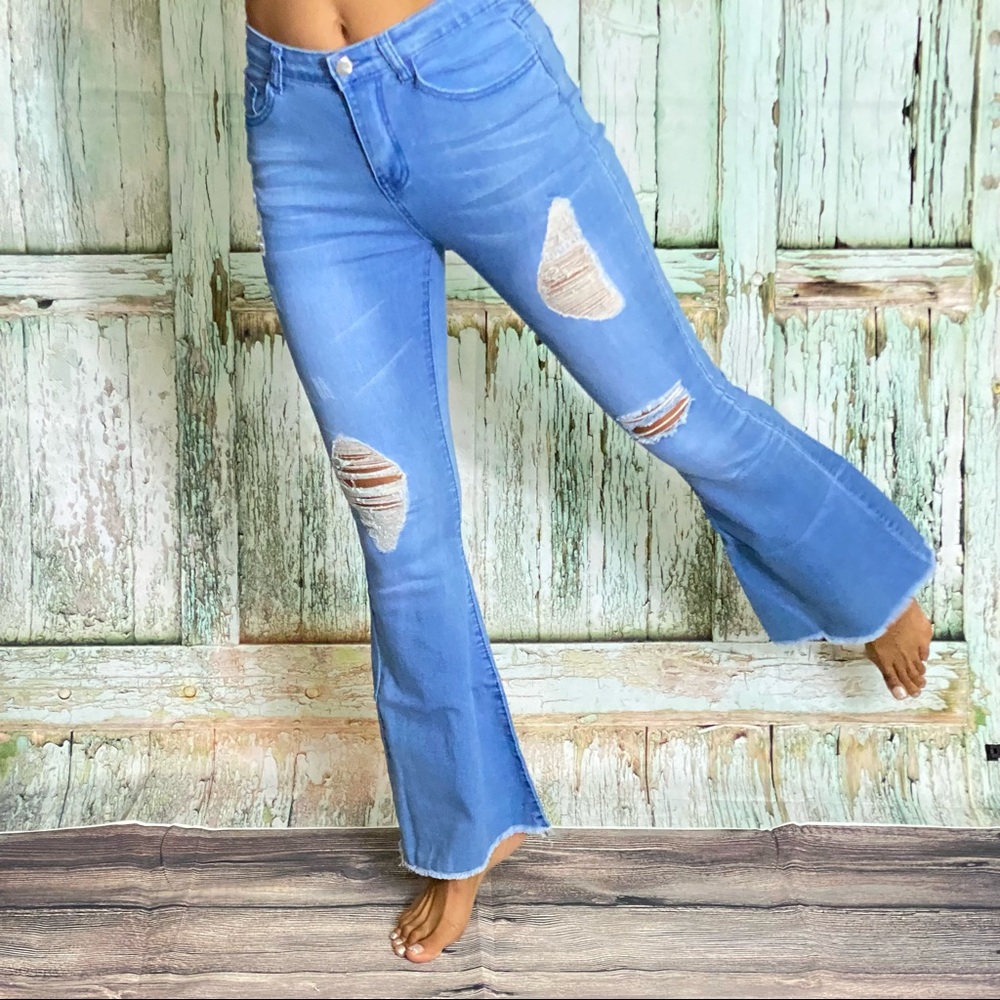 Stretch Distressed Bellbottom Jeans